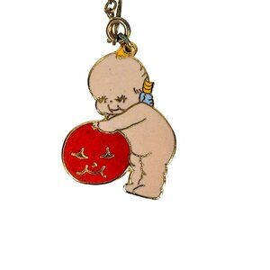 Vintage Kewpie Gold Tone Enamel Pendant On Napier Chain 17 Necklace